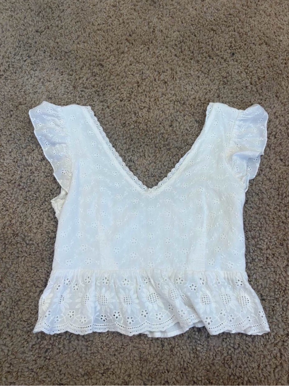 love, Fire White Eyelet V-Neck Ruffle Sleeve Top